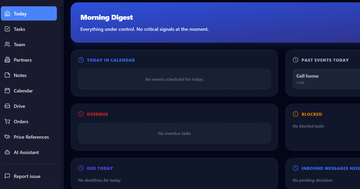 OperonAI Today digest — daily operational overview for team execution